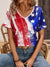 Stars and Stripes Summer Vibes: Women's American Flag Print V-Neck Tee