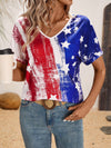 Stars and Stripes Summer Vibes: Women's American Flag Print V-Neck Tee