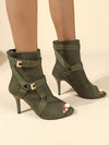 Strap-Adorned High Heeled Peep Toe Sandal Boots with Chic Back Zipper Design