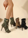 Strap-Adorned High Heeled Peep Toe Sandal Boots with Chic Back Zipper Design
