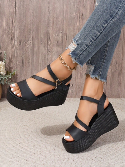 Summer Style: Women's Plus Size Waterproof Platform Wedge Sandals with Braided Straps