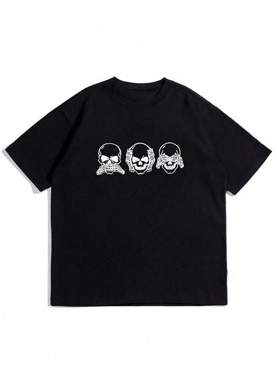 Men's Skull Print Black Short Sleeve T-Shirt: Rock Your Summer Style