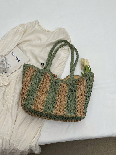 Chic and Roomy: Minimalist Woven Straw Tote Bag for Women