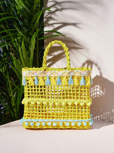 Radiate Boho Chic with the Women's Fringe Woven Handbag