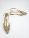 Elegant Gold Rhinestone-Embellished Flat Shoes with Ankle Strap – Perfect for Daily Wear and Special Occasions