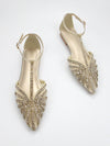 Elegant Gold Rhinestone-Embellished Flat Shoes with Ankle Strap – Perfect for Daily Wear and Special Occasions