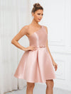 Lotus Pink Satin One-Shoulder A-Line Dress: Elegant Charm for Every Occasion