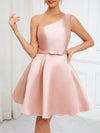 Lotus Pink Satin One-Shoulder A-Line Dress: Elegant Charm for Every Occasion