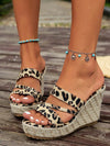 Chic Pink Summer Vacation Woven Wedge Sandals with Geometric Pattern and Vintage Buckle Design