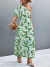 Random Floral Print Asymmetrical Neckline Sleeveless Dress with Belt for Summer