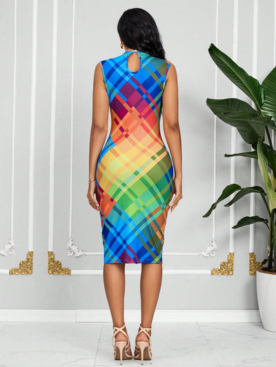 Colorful Plaid Summer Fashion Sleeveless Dress for Women