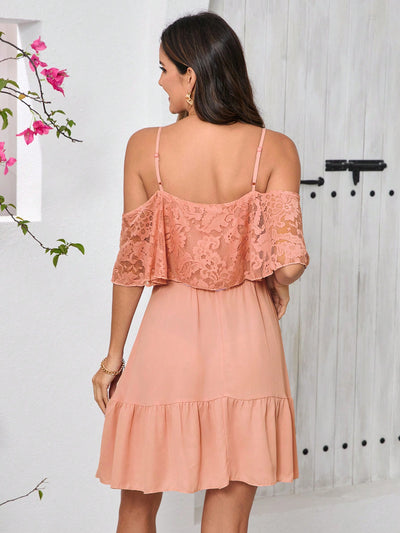 Romantic Flower Printed Off-The-Shoulder Ruffle Strap Summer Dress