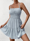 Blue Bliss: Summer Halter Tie Smocking Ruched Dress