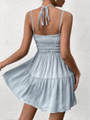 Blue Bliss: Summer Halter Tie Smocking Ruched Dress