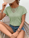 Mint Green Lace Patchwork Batwing Waffle Fabric Short Sleeve T-Shirt