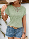 Mint Green Lace Patchwork Batwing Waffle Fabric Short Sleeve T-Shirt