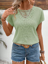 Mint Green Lace Patchwork Batwing Waffle Fabric Short Sleeve T-Shirt