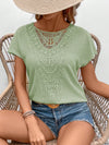 Mint Green Lace Patchwork Batwing Waffle Fabric Short Sleeve T-Shirt