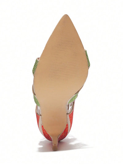 Fiery Elegance: Women's Rhinestone Flame Cut-Out Pointy Heels