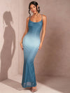 Mermaid Dreams: Women's Ombre Fish Tail Mesh Sheer Backless Cami Dress