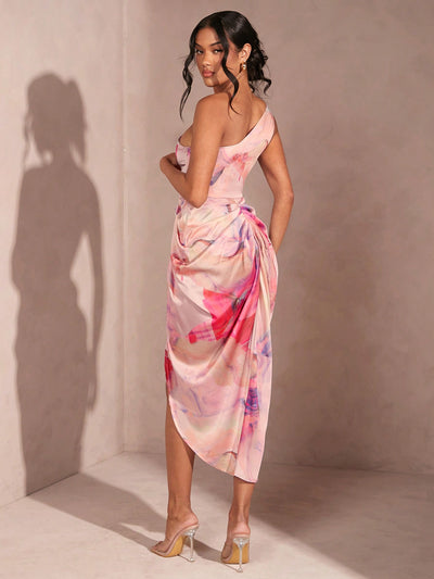 Summer Dream Tie-Dye One Shoulder Satin Dress