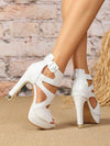 Chic White Hollowed-Out Peep-Toe Platform Sandals - Waterproof, Chunky Heels for Summer Style