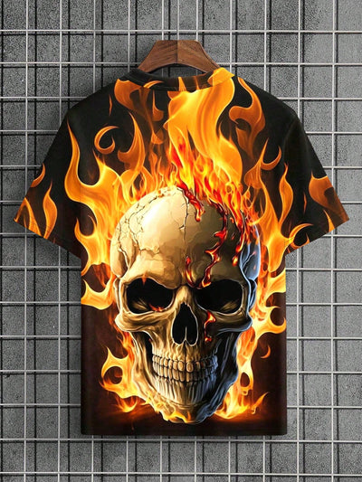 Summer Style: Men's Skull Flame Printed Casual T-Shirt