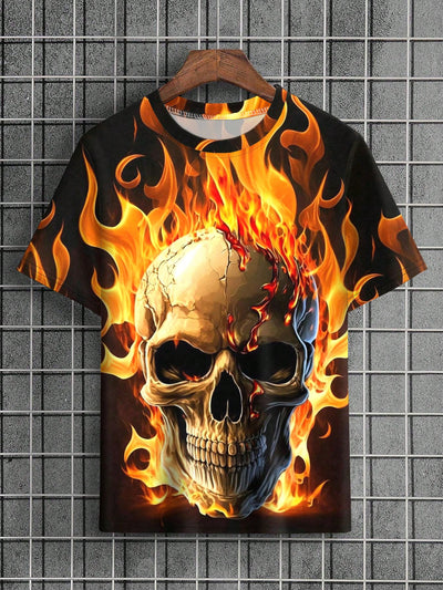 Summer Style: Men's Skull Flame Printed Casual T-Shirt