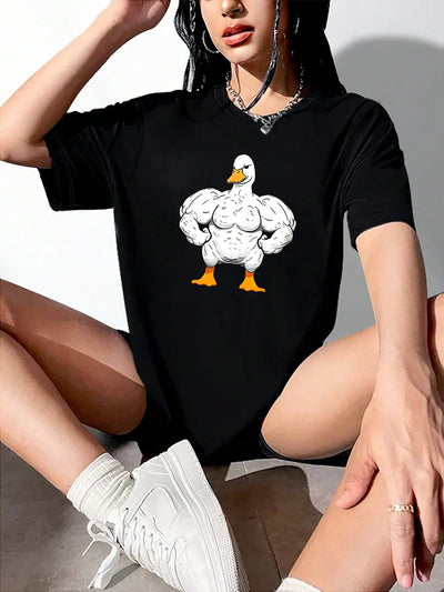 Quirky Duck Print Casual T-Shirt for Women - Perfect for Sports & Spring Adventures