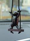 Cutesy Cat Car Ornament: A Swinging Dancing Feline for Rearview Mirror Decor in Autumn