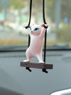 Cutesy Cat Car Ornament: A Swinging Dancing Feline for Rearview Mirror Decor in Autumn