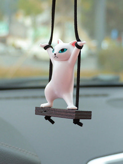 Cutesy Cat Car Ornament: A Swinging Dancing Feline for Rearview Mirror Decor in Autumn