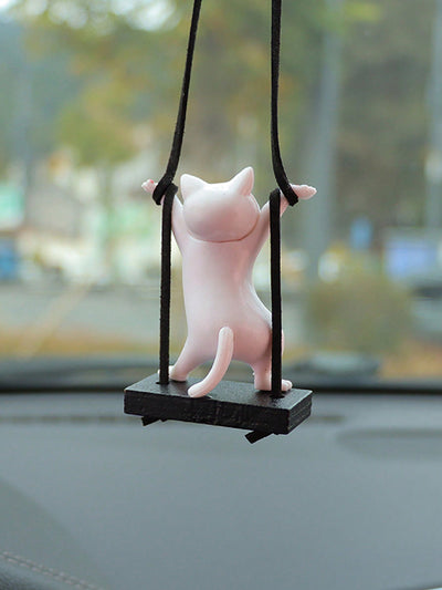 Cutesy Cat Car Ornament: A Swinging Dancing Feline for Rearview Mirror Decor in Autumn