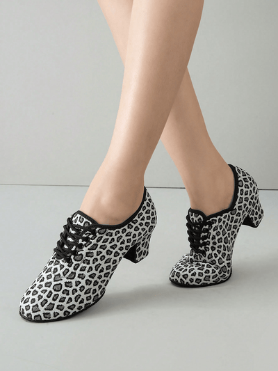 Leopard Print Ballroom Salsa Dance Shoes: Professional Practice and Stage Performance Shoes for Women