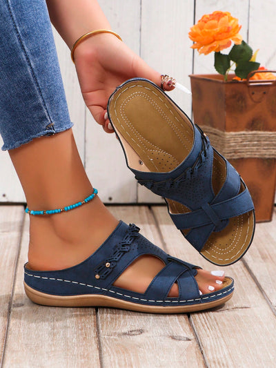 Women's Fashionable Hollow Out Wedge Sandals with Cross Strap Rivet Detail