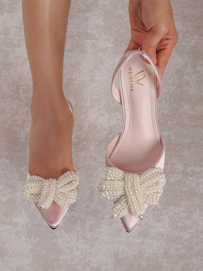 Elegant Faux Pearl Bowknot Stiletto Heels: Chic Bridal & Party Footwear