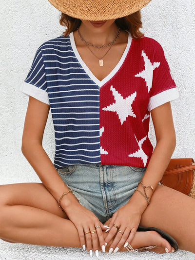 Stars, Stripes, and Style: Women's American Flag Striped Tee