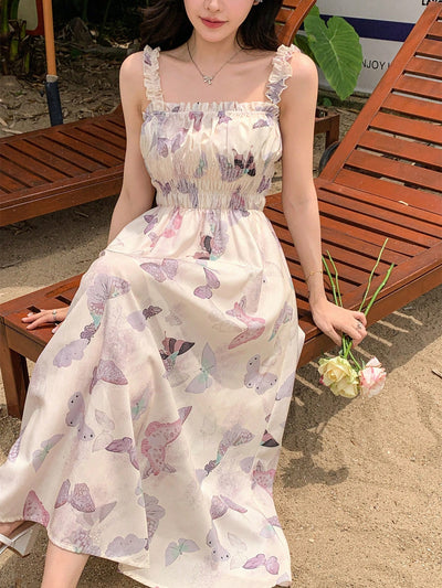 Blooming Beauty: Floral Print Empire Waist Spaghetti Strap Dress