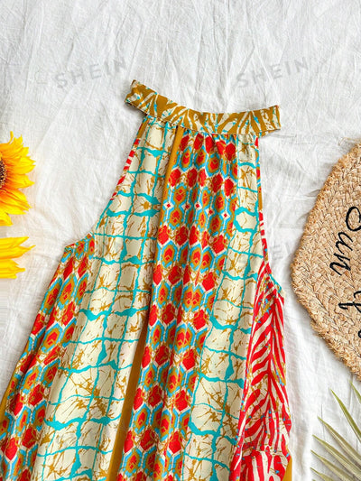 Bohemian Flower Power Halter Dress: Your Perfect Vacation and Back-To-School Style