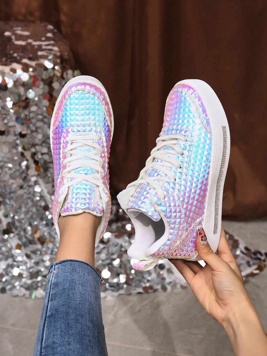 Elevate your outdoor style with our Shiny High-Top Comfort Fashion Sneakers. With a glossy finish and high-top design, these sneakers offer both fashion and comfort. Perfect for versatile outdoor wear, so you can explore in style without sacrificing comfort.