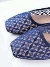 Chic Navy Blue Woven Slip-On Flats with Square Toe - Perfect for Casual, Office, or Party Wear