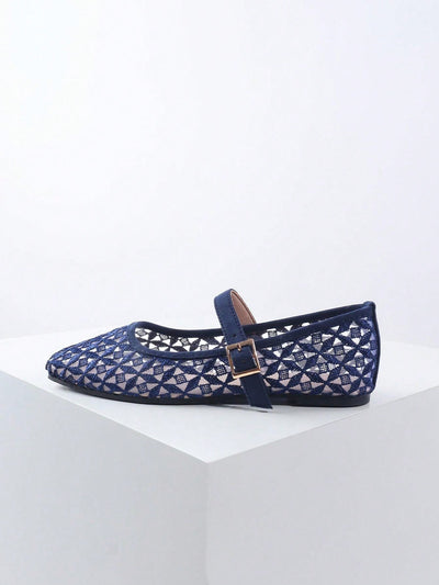 Chic and Comfy: Apricot Square Toe Mesh Flats - Perfect for Parties and Office