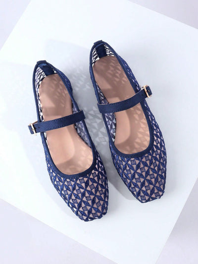 Chic and Comfy: Apricot Square Toe Mesh Flats - Perfect for Parties and Office