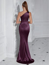 Sophisticated Glamour: Shoulder Pleated High Slit Cocktail Party Prom Dress