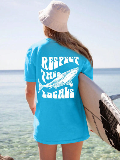 Shark Summer Vibes: Women's Casual Round Neck T-Shirt With Slogan