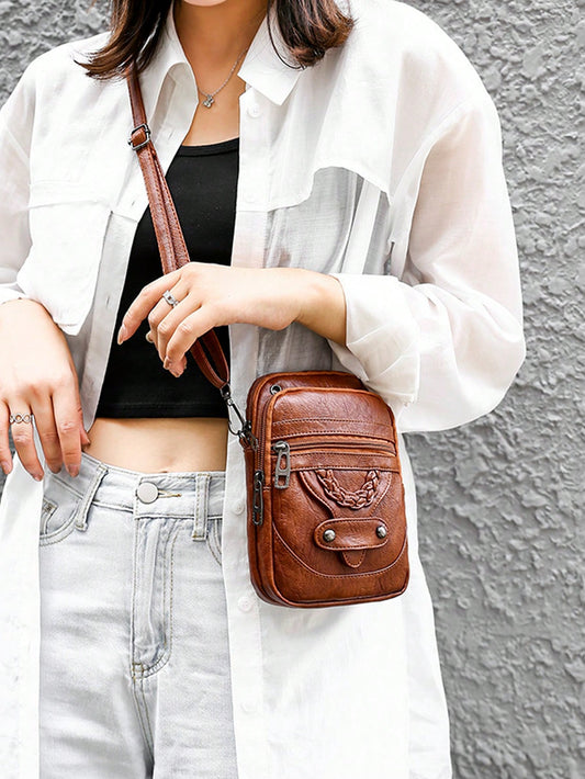 Chic Mini Shoulder Bag with Braid and Rivet Accents - Perfect for Shopping and Travel