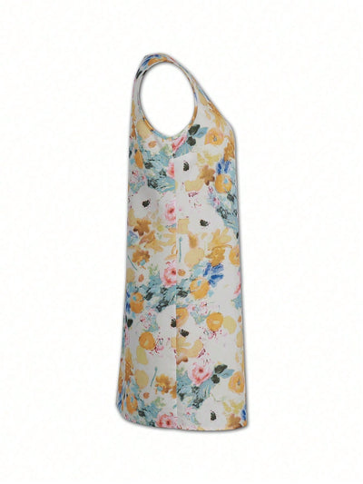 Blossoming Beauty: Women's Floral Print Sleeveless Dress