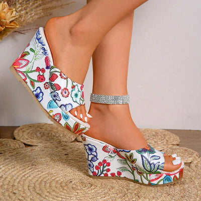 New Summer Plus Size Anti-Slip Waterproof Platform Printed High-Heeled Wedge Sandals