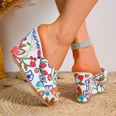 New Summer Plus Size Anti-Slip Waterproof Platform Printed High-Heeled Wedge Sandals