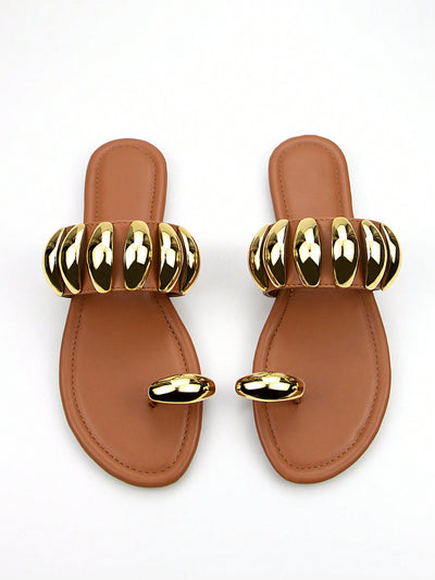 Pretty in Pink: Stylish Lycra Flat Sandals with Gold Buckle Detail